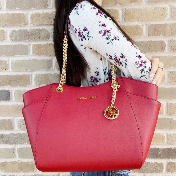 Michael Kors Handbags - Gaby’sBags👜💕-NWT Michael Kors Chain Tote Red